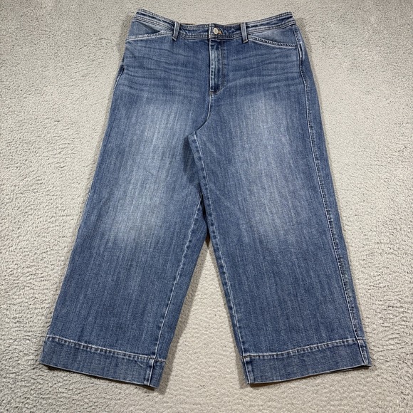 Talbots Sz 12 Wide Leg High Rise Crop Blue Jeans Boho Curvy Medium Wash - Picture 1 of 8